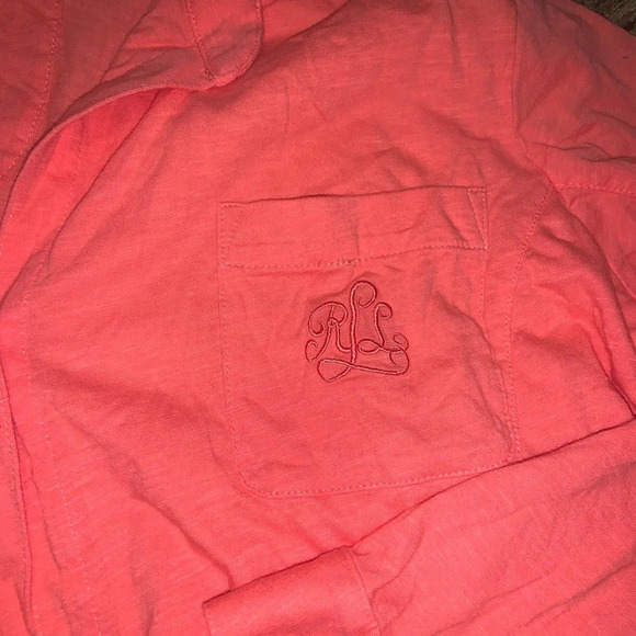 Nwot XL cursive embroidered logo sleep gown button up $78 coral sleepwear - Picture 3 of 4